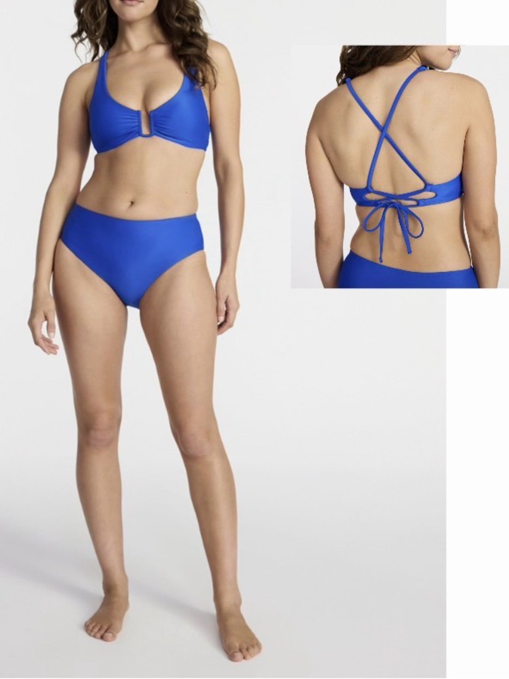 Blue Square Wire Bikini Top and Mid Rise Bikini Set